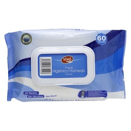 TOALLITA HUMEDA VIVO PARA WC PAQUETE CON TAPA DE 60 UNIDADES
