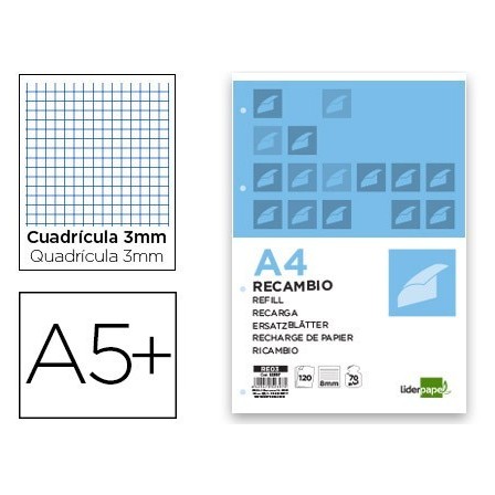 RECAMBIO LIDERPAPEL CUARTO 100 HOJAS 60G/M2 CUADRO 3MM CON MARGEN 6...