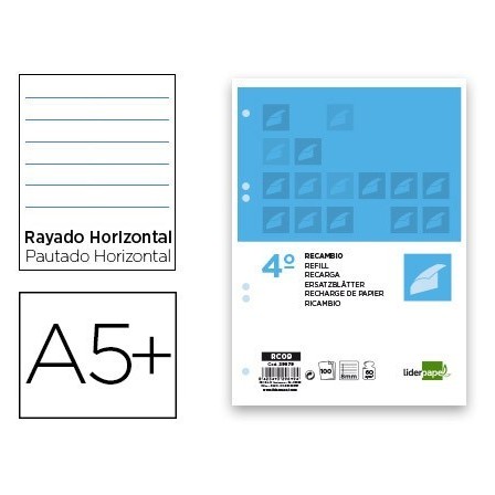 RECAMBIO LIDERPAPEL CUARTO 100 HOJAS 60G/M2 HORIZONTAL CON MARGEN 6...