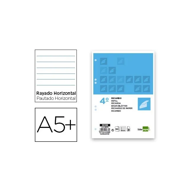 RECAMBIO LIDERPAPEL CUARTO 100 HOJAS 60G/M2 HORIZONTAL CON MARGEN 6...