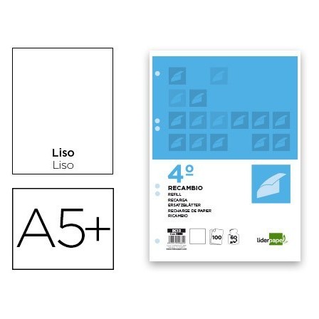 RECAMBIO LIDERPAPEL CUARTO 100 HOJAS 60G/M2 LISO SIN MARGEN 6 TALADROS