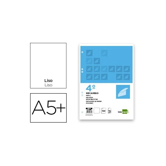 RECAMBIO LIDERPAPEL CUARTO 100 HOJAS 60G/M2 LISO SIN MARGEN 6 TALADROS