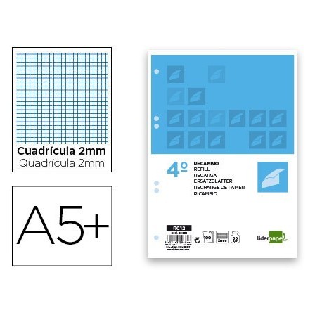 RECAMBIO LIDERPAPEL CUARTO 100 HOJAS 60G/M2 MILIMETRADO SIN MARGEN ...