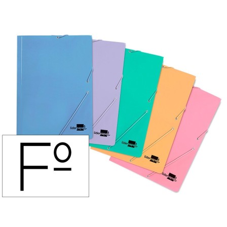 CARPETA LIDERPAPEL GOMAS FOLIO 3 SOLAPAS CARTON PLASTIFICADO COLORE...