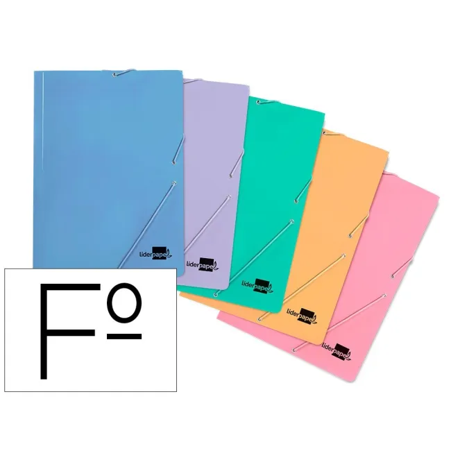 CARPETA LIDERPAPEL GOMAS FOLIO 3 SOLAPAS CARTON PLASTIFICADO COLORE...