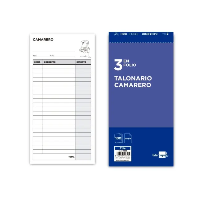 TALONARIO LIDERPAPEL CAMARERO 3/Fº ORIGINAL T114