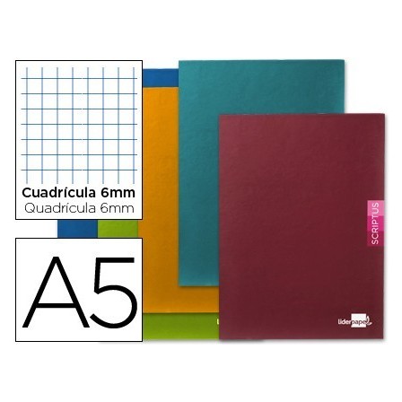 LIBRETA ESCOLAR LIDERPAPEL SCRIPTUS 48H DIN A5 CUADRO 6 MM PAPEL 90...