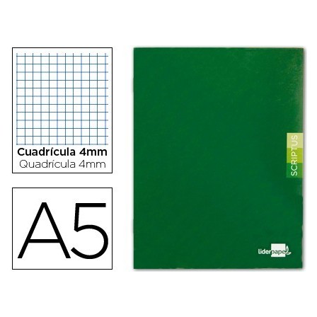LIBRETA LIDERPAPEL SCRIPTUS A5 48 HOJAS 90G/M2 CUADRO 4MM CON MARGE...