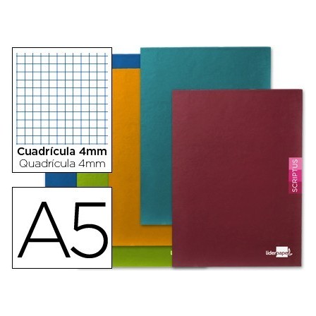 LIBRETA LIDERPAPEL SCRIPTUS A5 PLUS 48 HOJ.90G/M2 CUADRO 4MM CON MA...