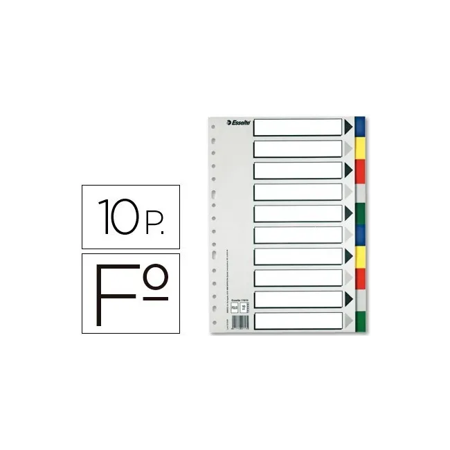 SEPARADOR ESSELTE PLASTICO JUEGO DE 10 SEPARADORES FOLIO CON 5 COLO...