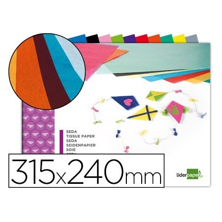 BLOC TRABAJOS MANUALES LIDERPAPEL SEDA 240X315MM 10 HOJAS COLORES S...