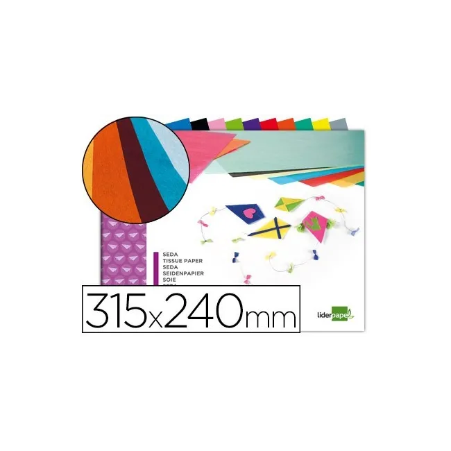 BLOC TRABAJOS MANUALES LIDERPAPEL SEDA 240X315MM 10 HOJAS COLORES S...