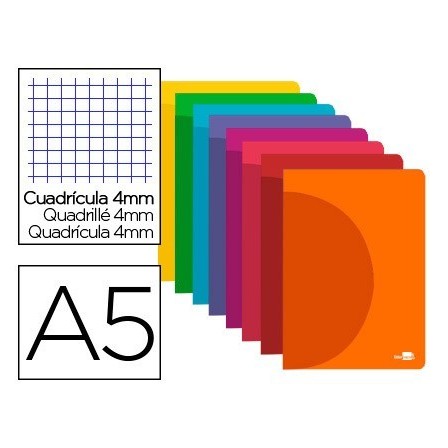 LIBRETA LIDERPAPEL 360 TAPA DE PLASTICO A5 48 HOJAS 90G/M2 CUADRO 4...
