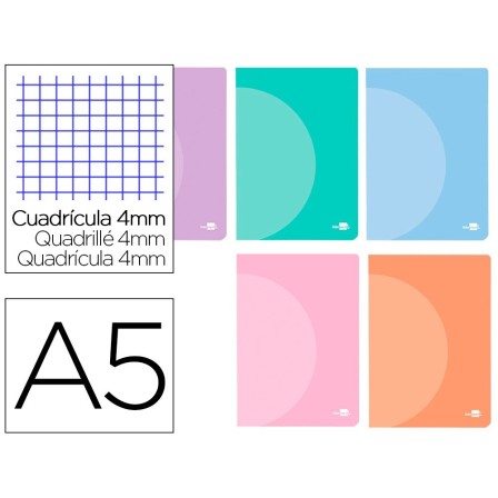 LIBRETA LIDERPAPEL 360 TAPA DE PLASTICO A5 48 HOJAS 90G/M2 CUADRO 4...