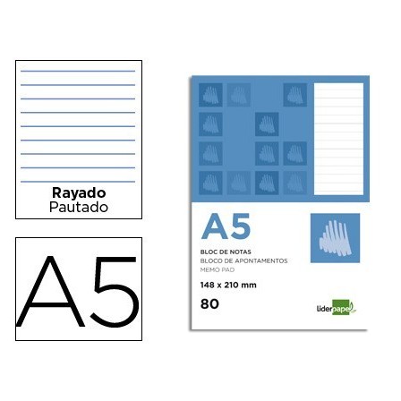 BLOC NOTAS LIDERPAPEL HORIZONTAL A5 80 HOJAS 60G/M2 PERFORADO