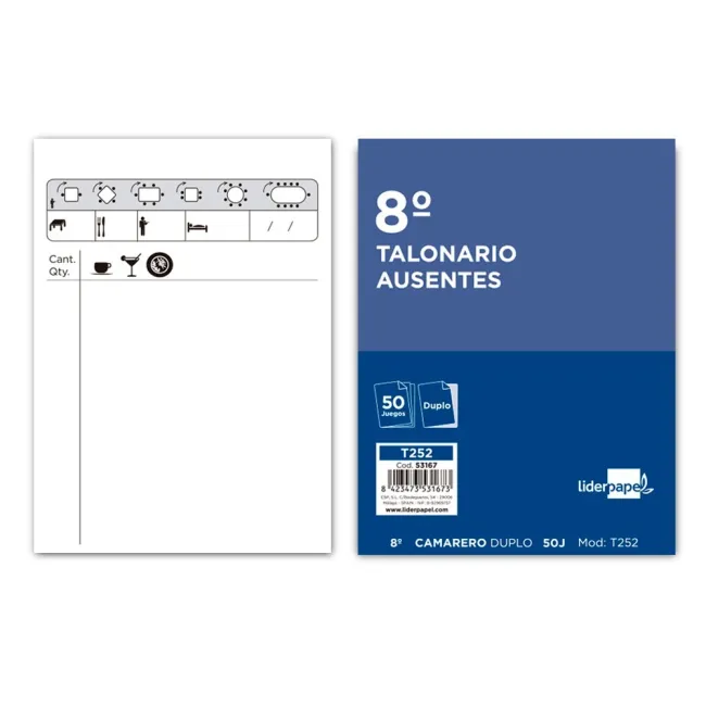 TALONARIO LIDERPAPEL CAMARERO 8º ORIGINAL Y COPIA T252 ZIG ZAG