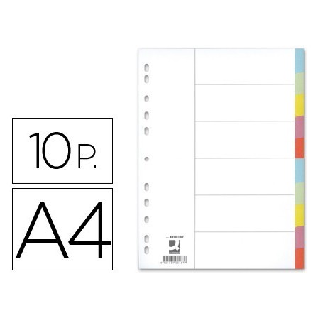 SEPARADOR Q-CONNECT CARTULINA JUEGO DE 10 SEPARADORES DIN A4-MULTIT...
