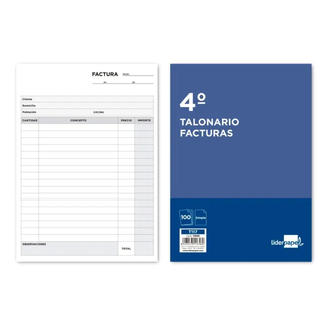 TALONARIO LIDERPAPEL FACTURAS CUARTO ORIGINAL T117 SIN I.V.A