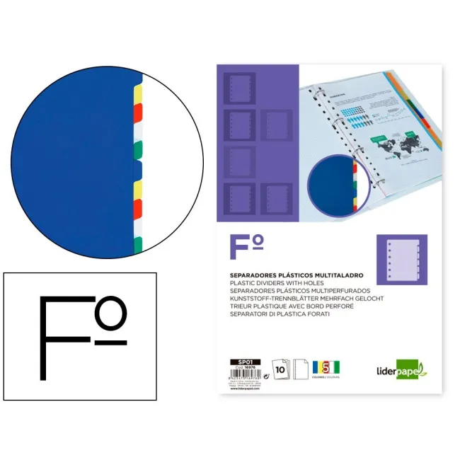 SEPARADOR LIDERPAPEL PLASTICO JUEGO DE 10 SEPARADORES FOLIO 16 TALA...
