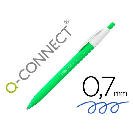 BOLIGRAFO Q-CONNECT RETRACTIL KF14625 BIODEGRADABLE VERDE TINTA AZUL
