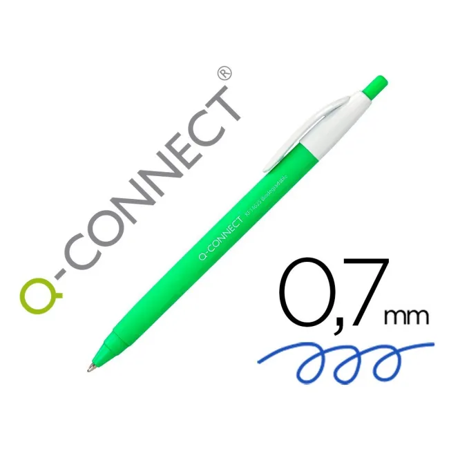 BOLIGRAFO Q-CONNECT RETRACTIL KF14625 BIODEGRADABLE VERDE TINTA AZUL