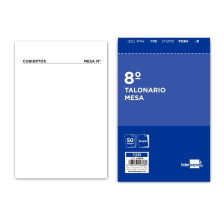 TALONARIO LIDERPAPEL CAMARERO 8º ORIGINAL Y COPIA T231 PAPEL AUTOCO...