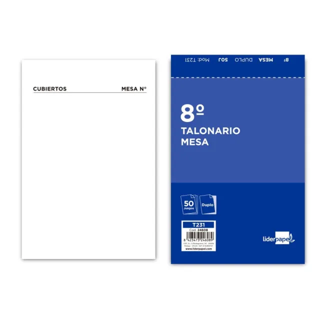 TALONARIO LIDERPAPEL CAMARERO 8º ORIGINAL Y COPIA T231 PAPEL AUTOCO...