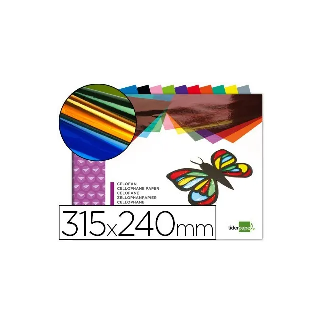 BLOC TRABAJOS MANUALES LIDERPAPEL CELOFAN 240X315MM 10 HOJAS COLORE...