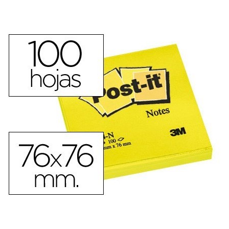 BLOC DE NOTAS ADHESIVAS QUITA Y PON POST-IT 76X76 MM AMARILLO NEON ...