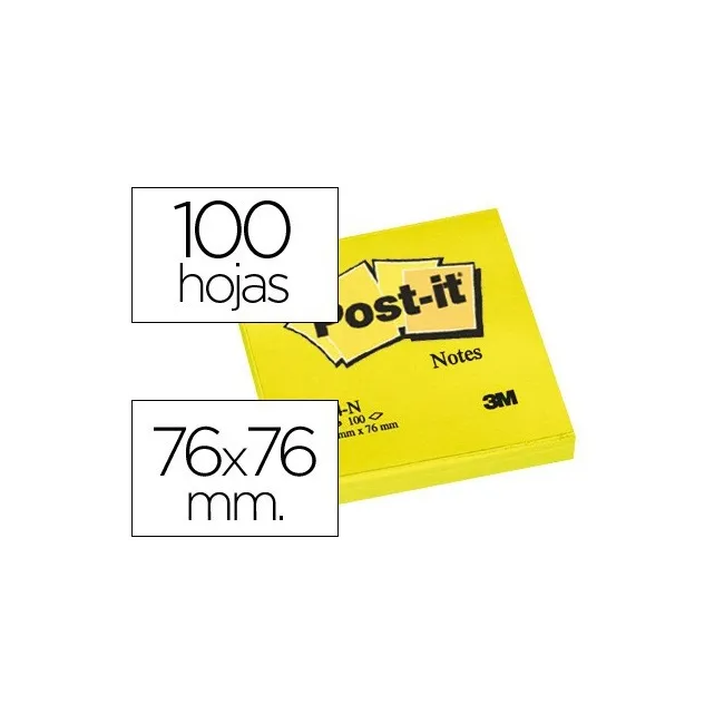 BLOC DE NOTAS ADHESIVAS QUITA Y PON POST-IT 76X76 MM AMARILLO NEON ...