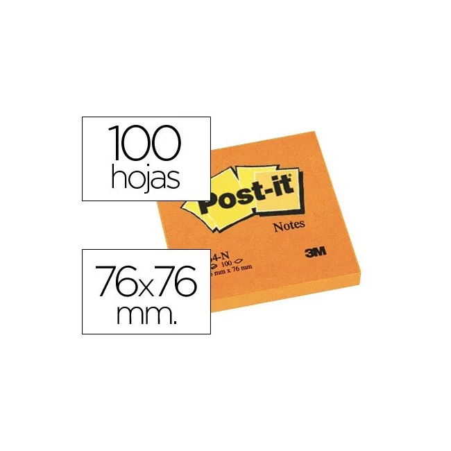 BLOC DE NOTAS ADHESIVAS QUITA Y PON POST-IT 76X76 MM NARANJANEON CO...
