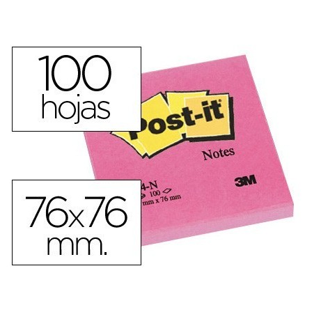 BLOC DE NOTAS ADHESIVAS QUITA Y PON POST-IT 76X76 MM FUCSIA NEON CO...