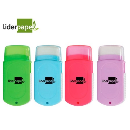 GOMA LIDERPAPEL RECTANGULAR CON PROTECTOR PLASTICO SACAPUNTAS 2 USO...