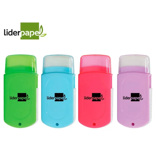 GOMA LIDERPAPEL RECTANGULAR CON PROTECTOR PLASTICO SACAPUNTAS 2 USO...