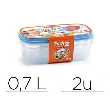 FIAMBRERA PLASTICFORTE TRANSPARENTE TAPA COLOR 0,7 LITROS PACK 2 UN...