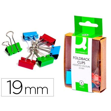 PINZA METALICA Q-CONNECT -REVERSIBLE 19 MM -CAJA DE 6 UNIDADES COLO...