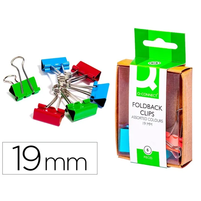 PINZA METALICA Q-CONNECT -REVERSIBLE 19 MM -CAJA DE 6 UNIDADES COLO...