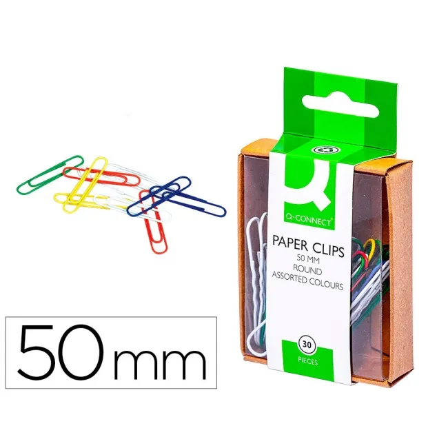 CLIPS COLORES Q-CONNECT -50 MM -CAJA DE 30 UNIDADES COLORES SURTIDOS