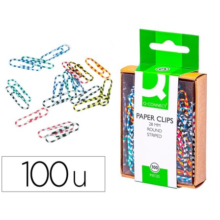 CLIPS COLORES RAYADOS Q-CONNECT -28 MM -CAJA DE 100 UNIDADES COLORE...