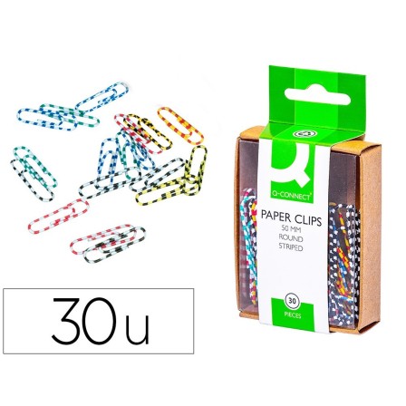 CLIPS COLORES RAYADOS Q-CONNECT 50 MM -CAJA DE 30 UNIDADES COLORES ...