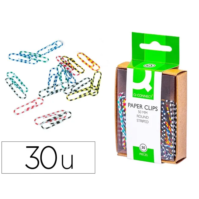 CLIPS COLORES RAYADOS Q-CONNECT 50 MM -CAJA DE 30 UNIDADES COLORES ...