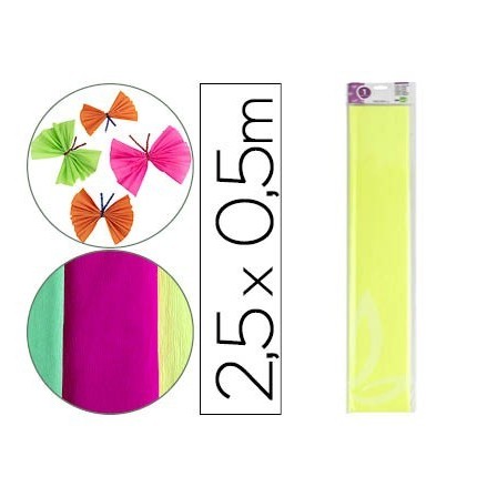 PAPEL CRESPON LIDERPAPEL 50 CM X 2,5 M 34G/M2 AMARILLO FLUORESCENTE