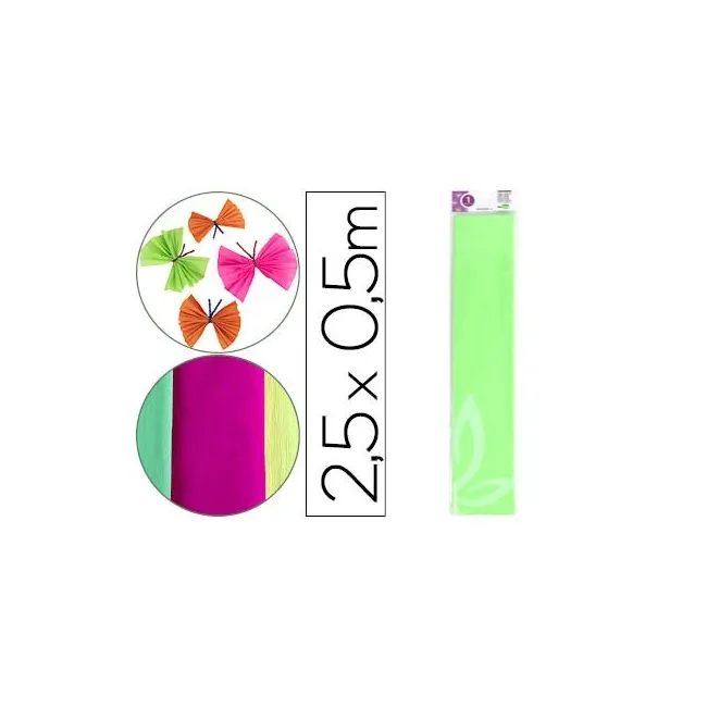 PAPEL CRESPON LIDERPAPEL 50 CM X 2,5 M 34G/M2 VERDE FLUORESCENTE