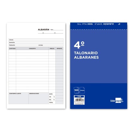 TALONARIO LIDERPAPEL ALBARAN CUARTO ORIGINAL T115