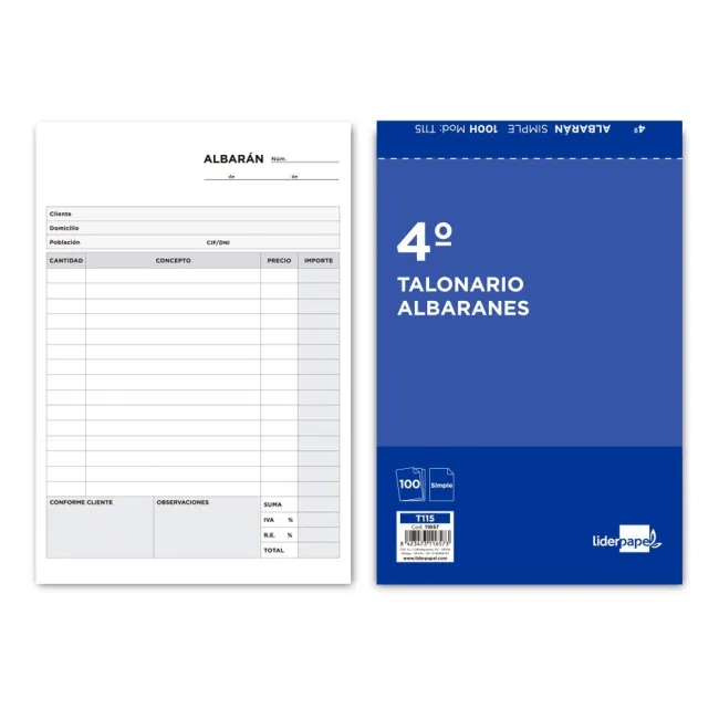 TALONARIO LIDERPAPEL ALBARAN CUARTO ORIGINAL T115