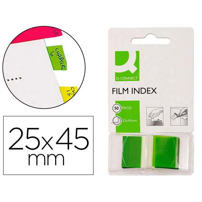 BANDERITAS SEPARADORAS Q-CONNECT VERDES DISPENSADOR DE 50