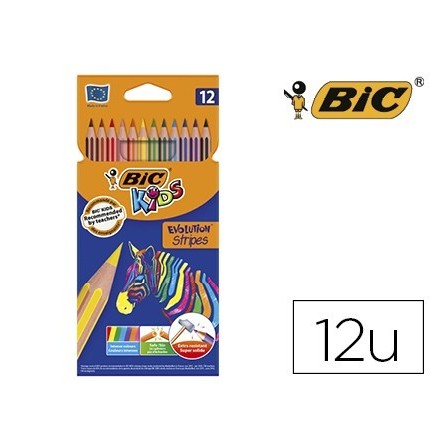 LAPICES DE COLORES BIC EVOLUTION STRIPES CAJA DE 12 COLORES SURTIDOS