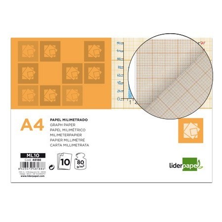 PAPEL DIBUJO LIDERPAPEL 210X297MM 80G/M2 MILIMETRADO PACK DE 10