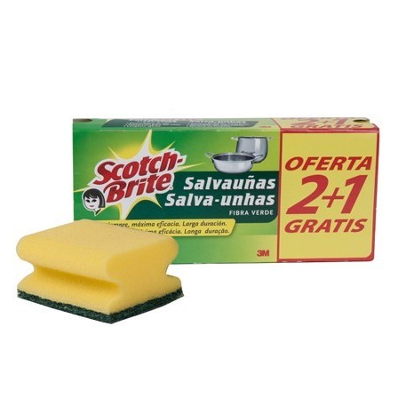 ESTROPAJO SALVAUÑAS SCOTCH BRITE FIBRA VERDE PAQUETE 3X2