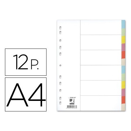 SEPARADOR Q-CONNECT CARTULINA JUEGO DE 12 SEPARADORES DIN A4-MULTIT...